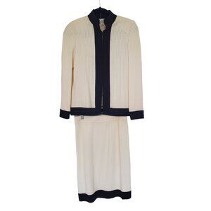 St. John Collection by Marie Gray, Ivory w/Blk Trim, Skirt Suit, Size 4